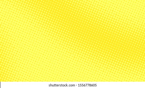 Yellow pop art background with halftone dots in retro comic style, template for design
