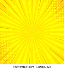 Yellow pop art comic background with blast halftone dot.Cartoon comic. Vector illustration.