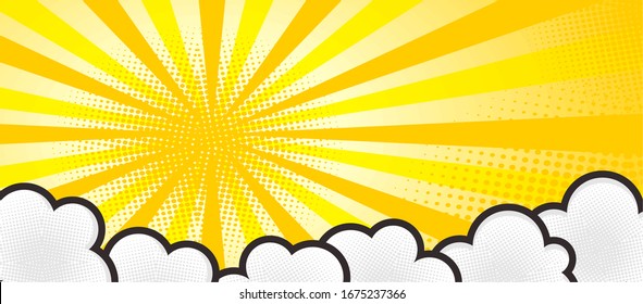 yellow pop art comic with cloud isolated on yellow burst background