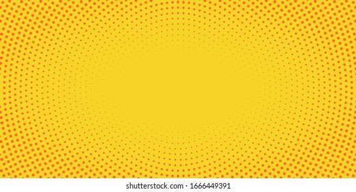 Gelbe Pop-Art, gepunkteter Hintergrund. Vektorillustration, Halbton, Holzhintergrund.