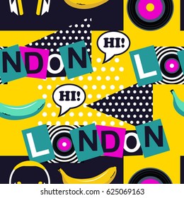 yellow pop art seamless London pattern
