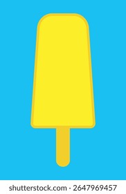 Yellow popsicle on blue background, flat style. Yummy ice cream fruit popsicle, summer time concept. Lemon Ice cream icon, frozen dessert refreshing at hot days. Vector illustration EPS 10 