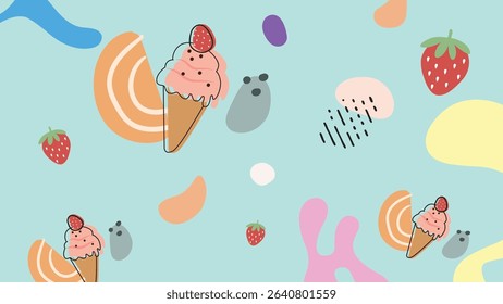 Yellow popsicles with lemon slices and colorful blobs on a bright pink canvas. Ideal for summer snack branding and fruity dessert visuals.