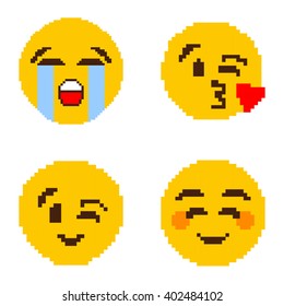 Yellow Popular Cartoon Face Pixel Art Background