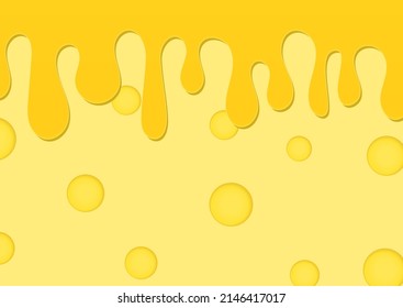 Yellow Porous Cheese Abstract Background. Flowing cheese on top Papercut style.
