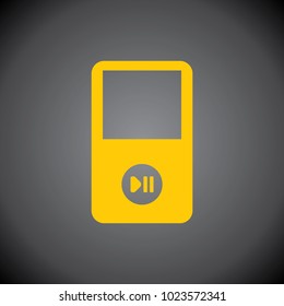 Yellow portable music player icon on black background.