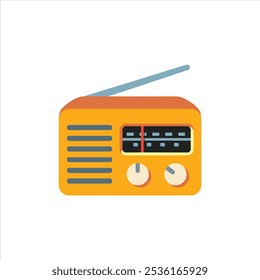 Rádio portátil amarelo. Ilustração vetorial do rádio antigo com antena. 