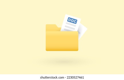 Yellow portfolio folders and flying document papers isolated on yellow background