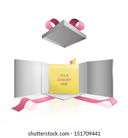 Yellow Posit inside gift box. Vector design. 