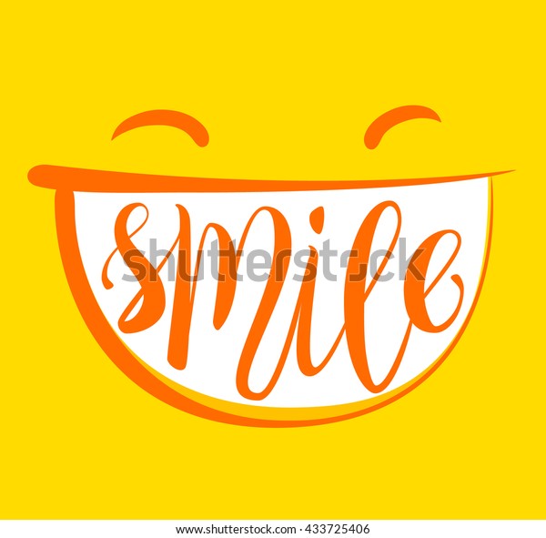 黄色い前向きな考え 笑顔のポスター スマイルブラシ文字の構図 のベクター画像素材 ロイヤリティフリー
