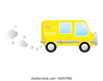 Yellow post cartoon moving bus vector illustration