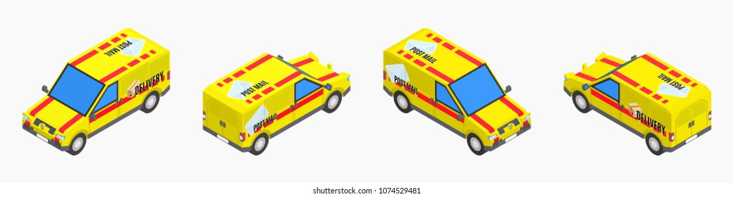 yellow post isometric truck. illustration. stock vector image