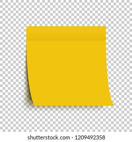 Yellow post note sticker. Sticky note. Yellow sticker with shadow on transparent background. Eps10