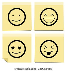 Yellow post it notes isolated with happy emotion,Vector illustration 