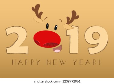 Yellow poster design with cartoon deer face. Inscription of date with deer face instead of zero number on yellow background. Can be used for postcards, invitations, greeting cards