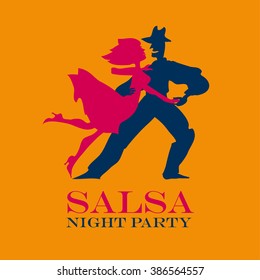 yellow poster for salsa party. couple dancing latin dance vector illustration