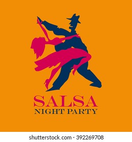 Gelbes Plakat für Salsa Party. paarweise tanzende Latintanz, Vektorgrafik