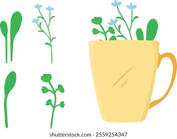 a yellow pot glass and flower art design vector