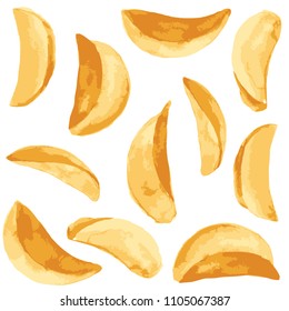 Yellow potato chips pattern set vector illustrated