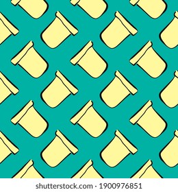 Yellow pot,seamless pattern on green background.