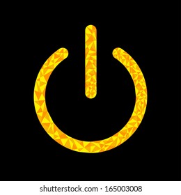 Yellow power button icon. Black background. Polygonal effect. Vector Illustration