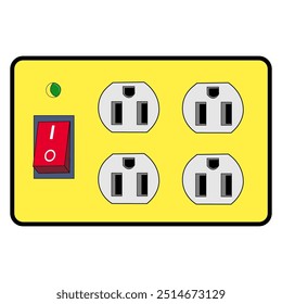 Plugue amarelo da tomada elétrica. Faixa de energia elétrica. ilustração design plano. Conexão e desconexão de equipamentos