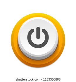 Yellow power push-button with shadow. Round shutdown illustration. On/Off icon interface.