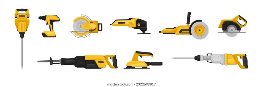 Herramienta de potencia amarilla para el conjunto de vectores de trabajo de construcción