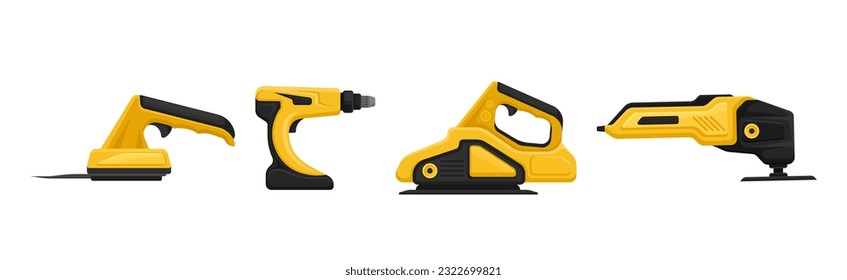 Yellow Power Tool for Construction Work Vector Set