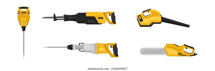 Yellow Power Tool for Construction Work Vector Set