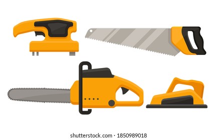 Yellow Power Tools for Carpentry Work Vector Set