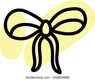 Yellow present bow, icon illustration, vector on white background