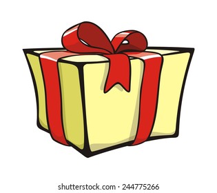 The yellow present box with red bow (vector)
