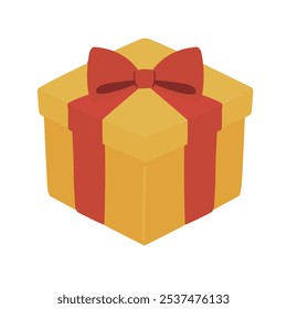 Caja de regalo amarilla con cinta roja