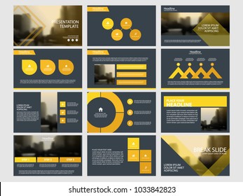 Yellow presentation template. Bundle infographic elements, business annual report, brochure, leaflet, advertising flyer, corporate marketing banner