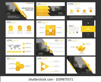 Yellow presentation template bundle infographic elements . business annual report, brochure, leaflet, advertising flyer, corporate marketing banner