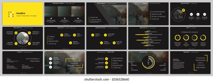 Yellow presentation templates elements on a black background. Vector infographics. Use in Presentation, flyer and leaflet, corporate report, marketing, advertising, annual report, banner.