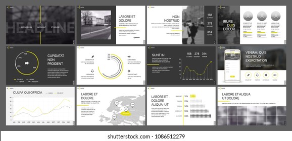 Yellow presentation templates elements on a white background. Vector infographics. Use in Presentation, flyer and leaflet, corporate report, marketing, advertising, annual report, banner.