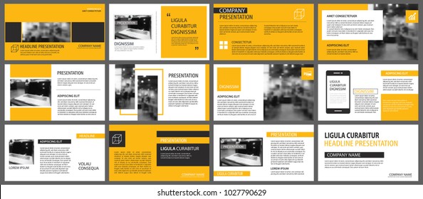 Yellow presentation templates and infographics elements background. Use for business annual report, flyer, corporate marketing, leaflet, advertising, brochure, modern style.