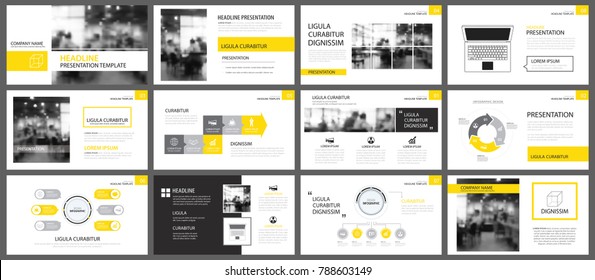 Modelos de apresentação amarelo e elementos infográficos fundo. Use para relatório anual de negócios, flyer, marketing corporativo, folheto, publicidade, folheto, estilo moderno.