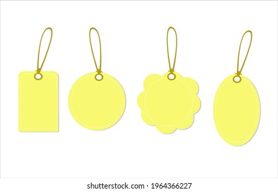 Yellow price tag design set , blank labels template shopping gift empty stickers with ropes