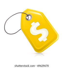 Yellow price tag with a dollar sign, vector