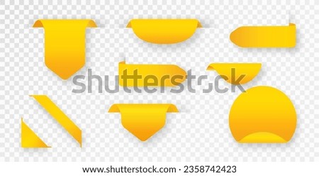 Yellow price tags, showcasing isolated ribbon sale banners. These realistic yellow price tags are tailored for exclusive special offers and enticing shopping discounts.