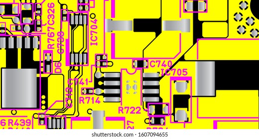 yellow printed circuit board (PCB) with no components fit (Macro)