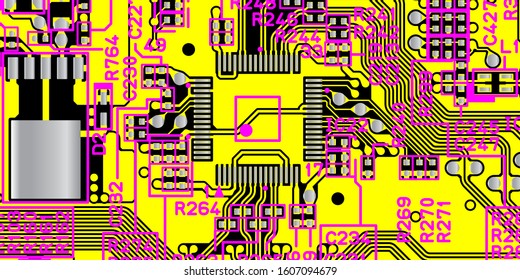 yellow printed circuit board (PCB) with no components fit (Macro)