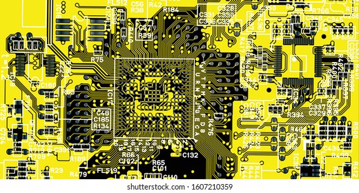 yellow printed circuit board (PCB) with no components fit (Macro)