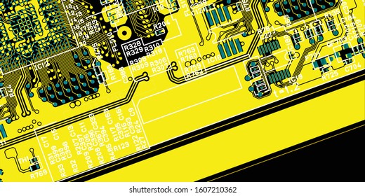 yellow printed circuit board (PCB) with no components fit (Macro)