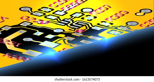 Yellow printed circuit board (PCB) with no components fit (Macro)
