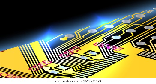 Yellow printed circuit board (PCB) with no components fit (Macro)