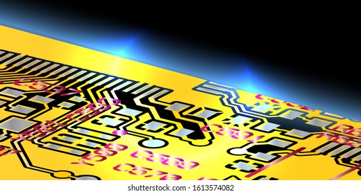 Yellow printed circuit board (PCB) with no components fit (Macro)